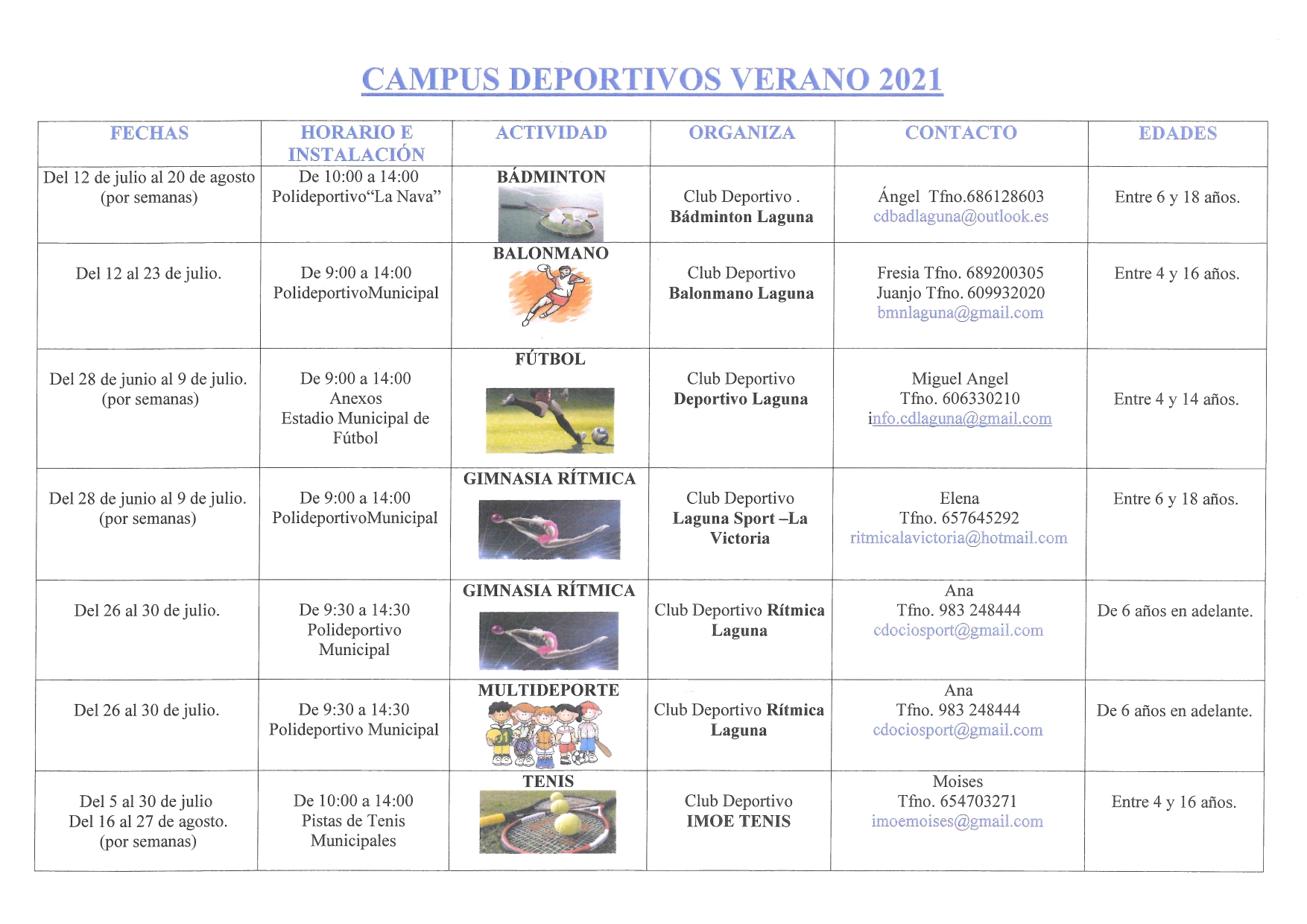 Campus deportivos verano 2021 - Ayuntamiento de Laguna de Duero