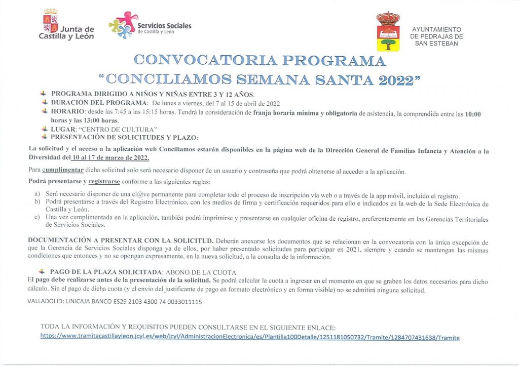 CONVOCATORIA – PROGRAMA “CONCILIAMOS EN SEMANA SANTA”